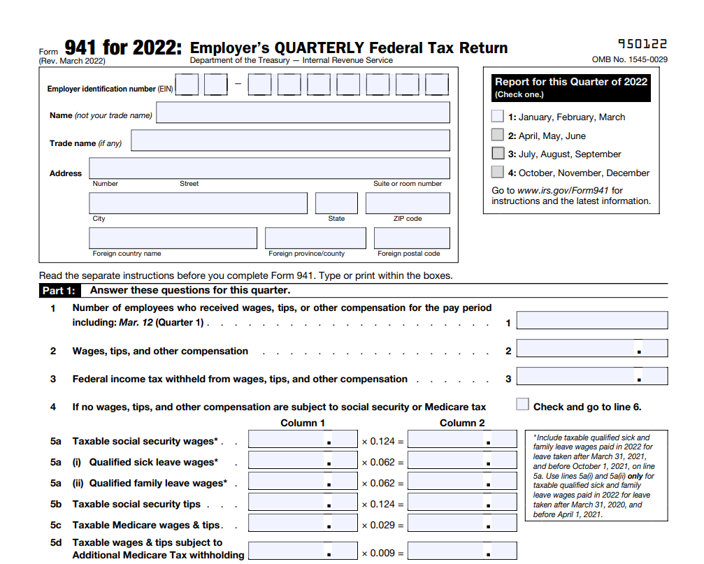 2022 IRS Form 941 filing instructions and informations